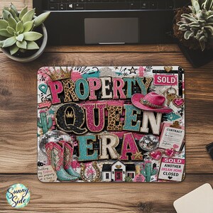 Musmatta från Property Queen-eran, blandad teknikkollage för mäklare, present till fastighetsmäklare, kontorsdekor