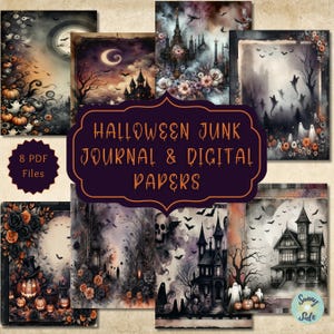 Halloween Digital Paper Junk Journal Pages Spooky Design Ephemera Scrapbooks