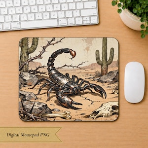 Rustik Western Scorpion Desert Luxe Digital Musmatta Sublimering PNG Kontorsdekoration för Cowgirl Gåvor för Landsbygdsälskare