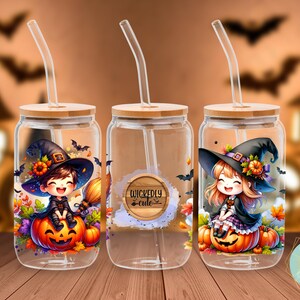 Tumbler Sublimation Wrap Cute Halloween Witch Art Digital Download Witch Design Halloween Sublimation PNG 16oz Glass Tumbler wrap