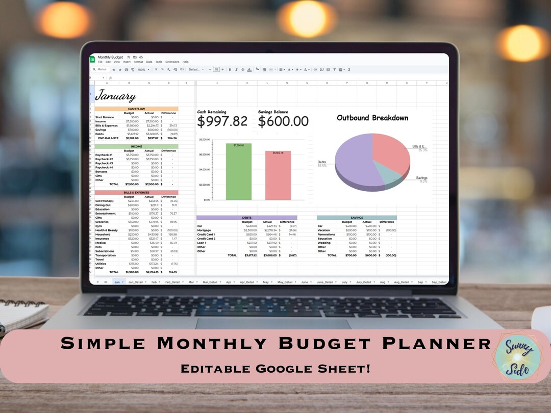 Simple Monthly Budget Planner Google Sheets, Editable Budget ...