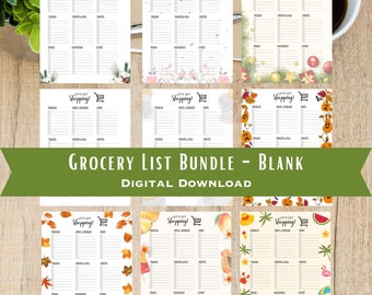Grocery List Planner Shopping Organizer Printable Instant Download
