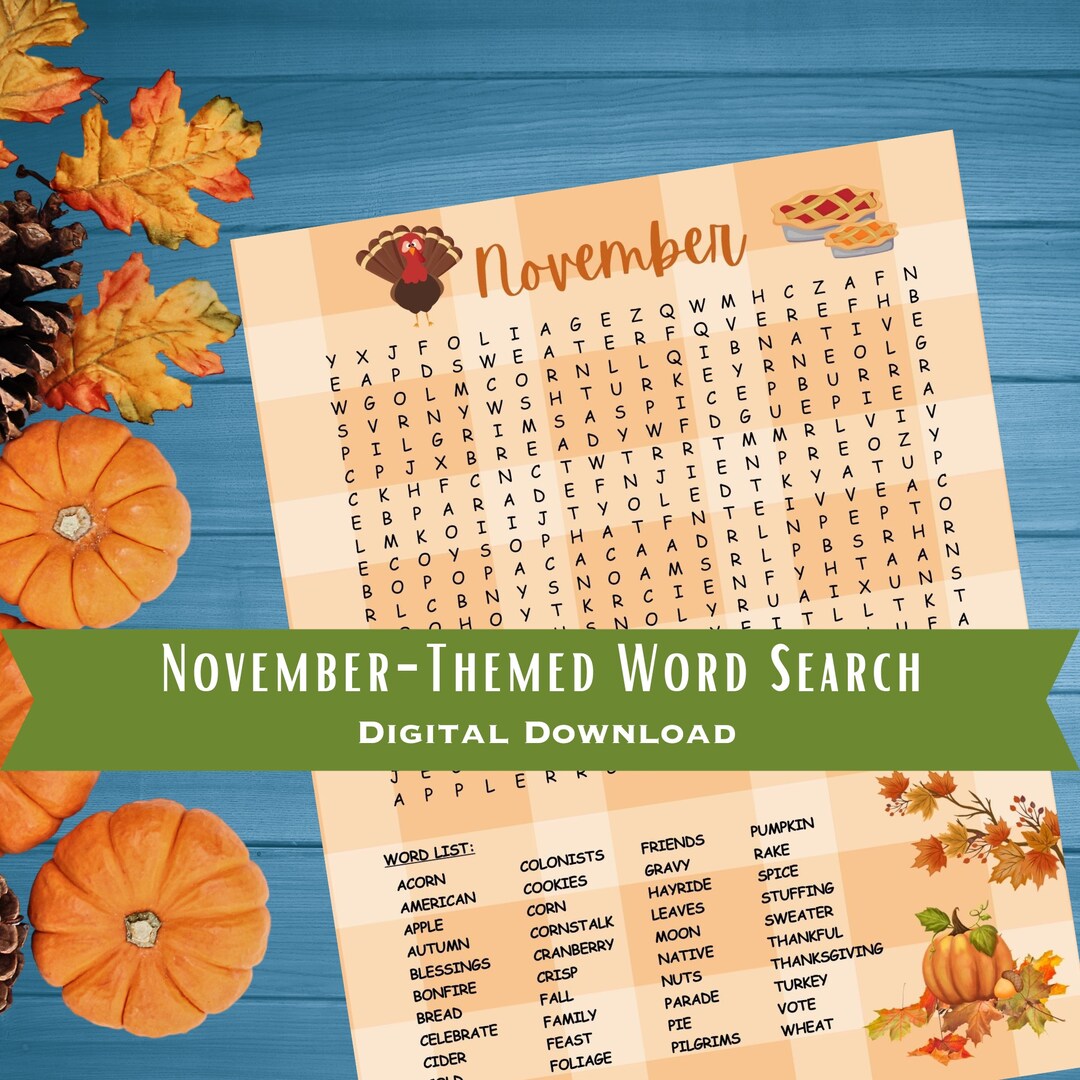 November Word Search Fall Themed Printable Instant Download - Etsy