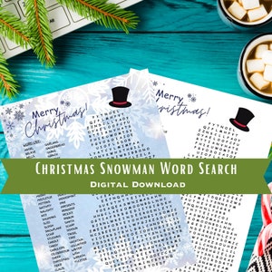 Word Search Snowman JUMBO Word Search Christmas Puzzle Printable Instant Download Fun Holiday Party Word Game
