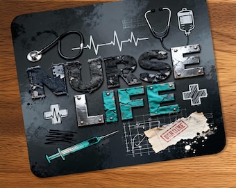Nurse Life Mouse Pad PNG, Medical Desk Mat Design, Rugged Mixed Media Nurse Artwork, Healthcare Office Decor, Digital Download