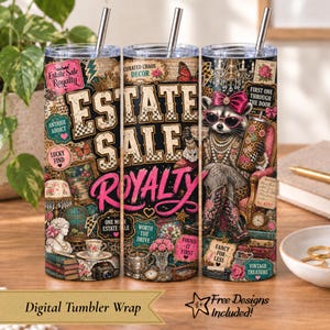 Vaso térmico de 20 oz con diseño divertido de mapache, estampado PNG sin costuras, estampado de leopardo, estilo femenino y glamuroso, ideal para quienes buscan regalos de segunda mano.