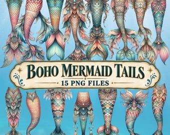 Boho zeemeerminstaarten clipart PNG knutselafbeeldingen printbare digitale download strand oceaan clipart collectie