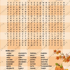 November Word Search Fall Themed Printable Instant Download - Etsy