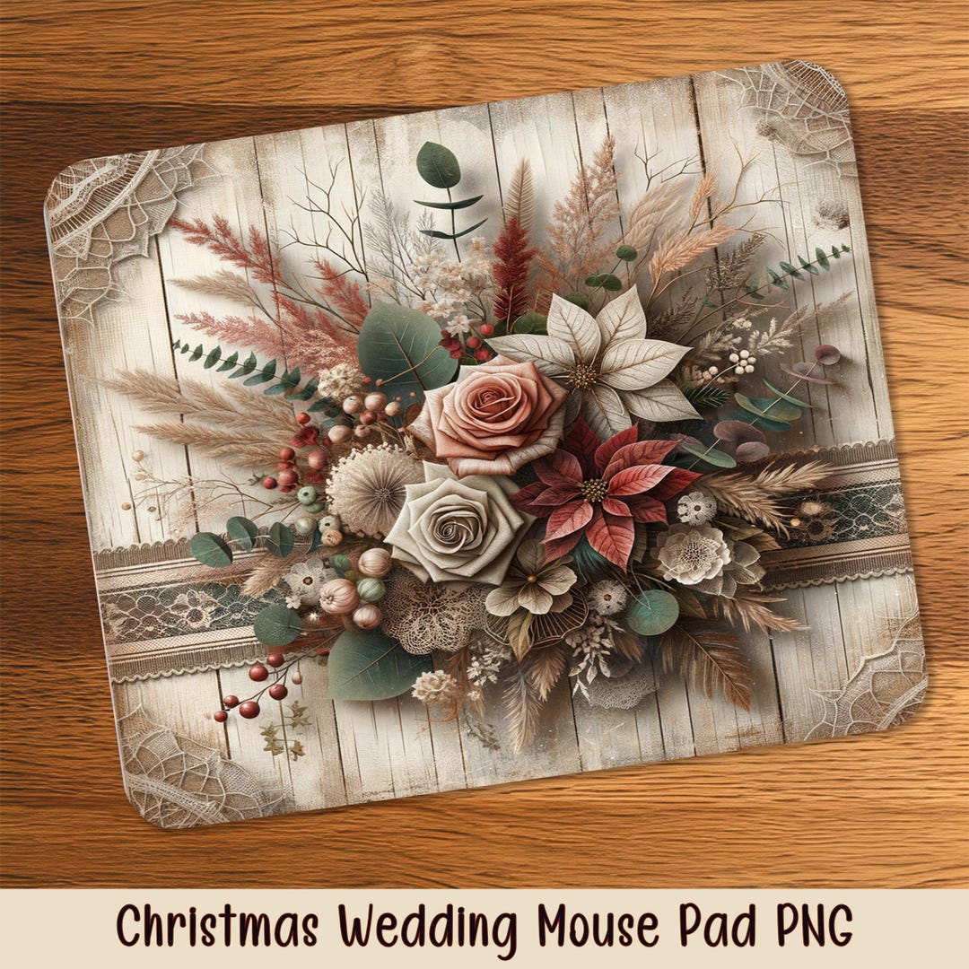 Rustic Boho Christmas Mousepad Design, Lace Floral Wedding Holiday PNG ...