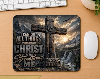 Jag kan göra allt genom Kristus musmatta sublimeringsdesign kristen bibelvers skrivbordsmatta religiös PNG trosbaserad gåva för män