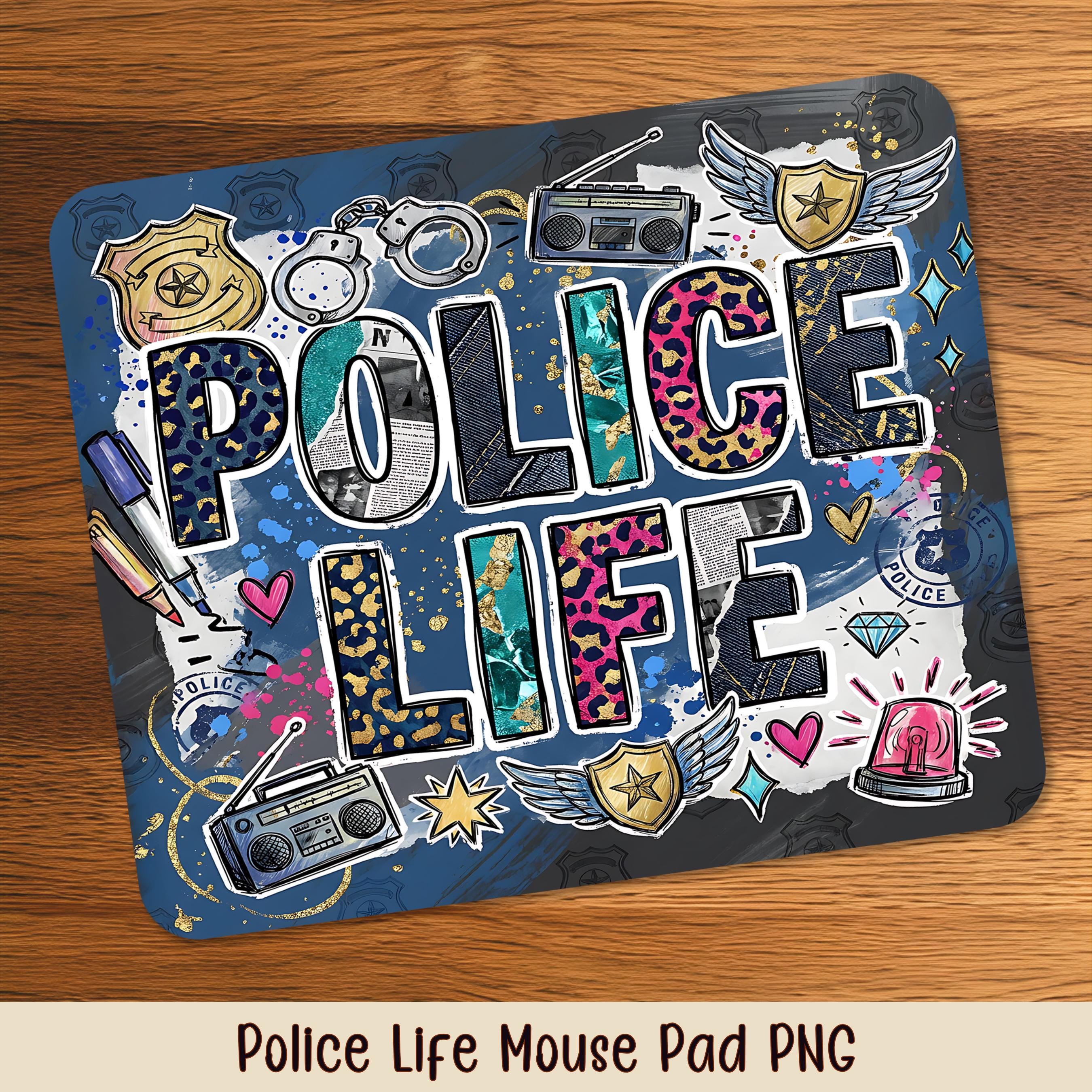 Police Life Mouse Pad PNG, Law Enforcement Desk Mat, Retro Mixed