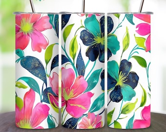 Summer Floral PNG, Retro Spring Flowers, 20oz Skinny Tumbler Wrap, Floral Tumbler, Digital Download, Seamless, Commercial Use