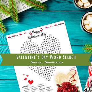 Word Search Valentines Day Word Puzzle Printable Instant Download Fun ...