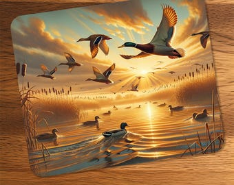 Duck Hunting Mouse Pad PNG, Mallard Waterfowl Desk Mat, Morning Sunrise Office Decor, Gift for Nature Lover, Commercial Use Digital File