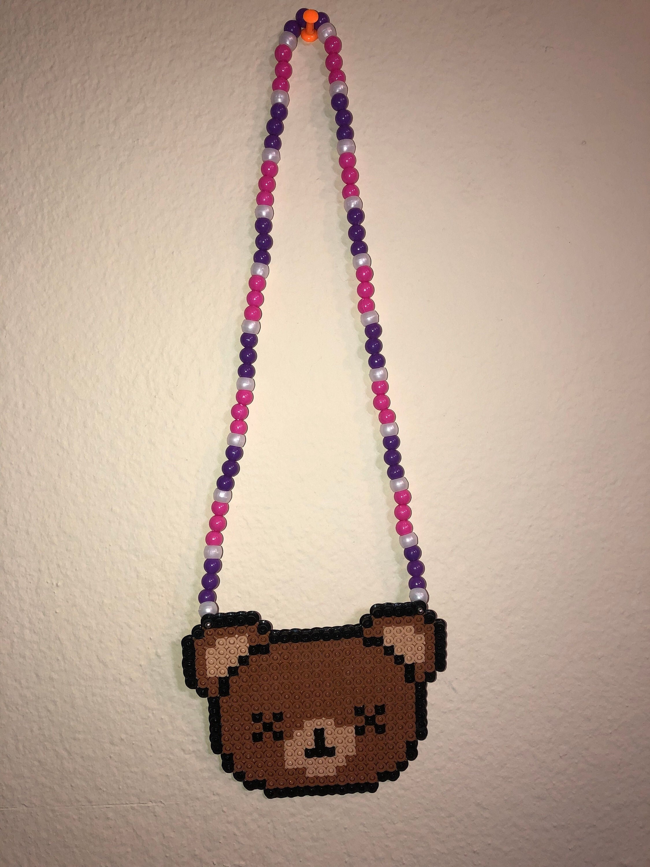 Coquette Teddy Bear Kandi Perler Necklace