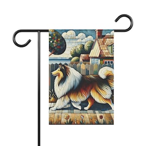 Bandiera da giardino Collie trotting / Decorazione esterna personalizzata / Disponibile in due dimensioni