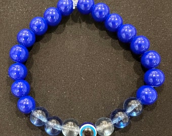 Blue Glass Beads and Blue Eye Bracelet