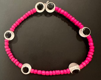 Pink Beaded Blue (White) Eyes Bracelet