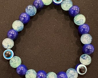 Blue Glass Beads and Blue Eyes Bracelet