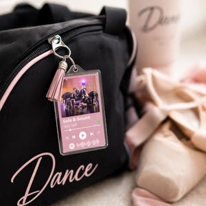 Dance bag keychain accessory with custom album cover design, gift for dance moms and dancers