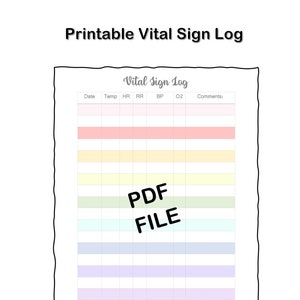 Printable Vital Sign Log PDF, Blood Pressure Log, Vital signs Sheet, Vitals Sheet, Vital Sign Chart, Monitor Vitals Tracker, Healthcare