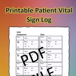 Patient Vital Sign Log, Nurse Assignment Vital Sign Sheet, Vitals Tracker, Vital Sign Chart, Vital Documentation, Healthcare, CNA, LPN, RN