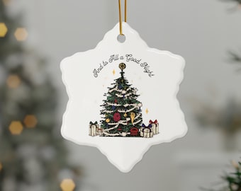 Christmas Tree with Presents Ornament, Ceramic Ornament, Red Christmas Ornament, Holiday Ceramic Ornament