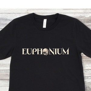 ユーフォニアム シャツ、ミュージック スカル シャツ、スカル T シャツ、ロック ユーフォニアム T シャツ、ミュージック T シャツ、ユニセックス ユーフォニアム シャツ、ユーフォニアム スカル T シャツ