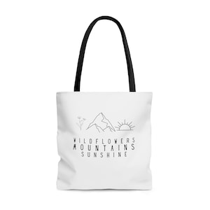 Wildflowers Mountains Sunshine Tote Bag | Outdoors | Reusable | Sustainable | Gift | Camping | Aesthetic Tote Bag