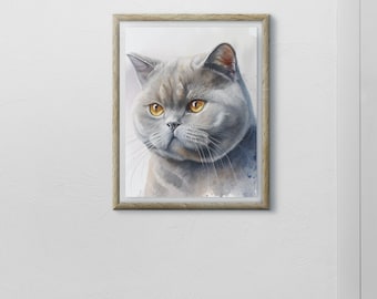 Gato británico de pelo corto, retrato británico de pelo corto, retrato de mascota, retrato de gato, descarga digital, impresión digital