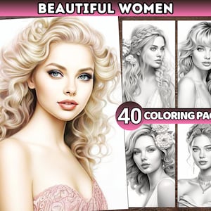 40 Pretty Women Coloring Pages for Adults Grayscale Coloring Books Girl portrait beauty woman Printable Coloring beauty inspirations