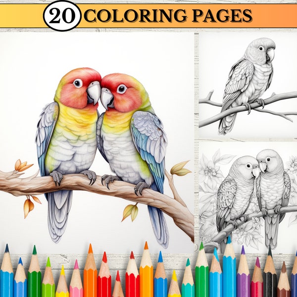 Parrot Coloring Pages for Adults and Kids, Parrot Coloring Book, Birds coloring book, printible coloring book, Grayscale Coloring Page Pdf