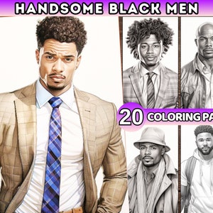 Handsome Black Men Coloring Pages for Adult Coloring Book Printable PDF African American Art Black man illustration Stress Relief Activity