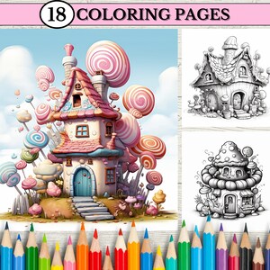 Candy House coloring pages for Adults Magic Castle Candy House coloring Fantasy candy sweet House Coloring page for Kids - Digital Download
