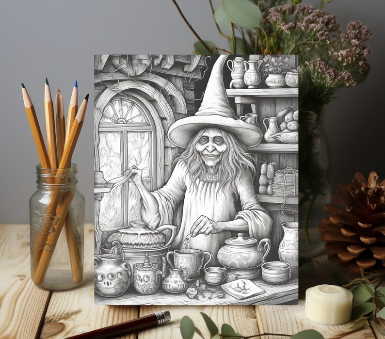 Scary Witches and Sorcerers Coloring Pages for Adults and Teens, Witch ...