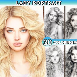 Women Coloring Page for Adults Beautiful Woman Portrait Grayscale Coloring Page Women Coloring Book Instant Download PDF Femme Female