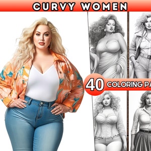Plus Sized Women Coloring Pages for adults Printable Curvy Fashion Girl Coloring Book chubby Beauties Printable PDF
