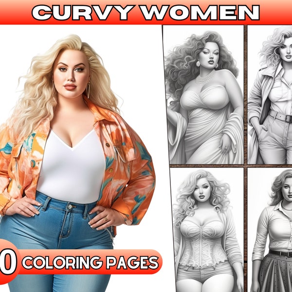 Plus Sized Women Coloring Pages for adults Printable Curvy Fashion Girl Coloring Book chubby Beauties Printable PDF