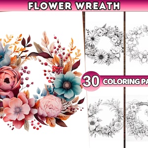 Spring Coloring Pages for adult & kids Floral Wreaths Flowers Mandala Art Botanical Coloring Book Floral Illustrations, Printible PDF