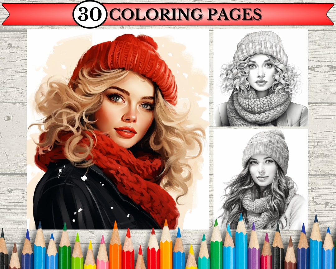 Coloring Pages for Adult Winter Women Grayscale Coloring Pages, Woman