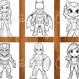 Superhero Coloring Book for Kids or Adults Cartoon Hero Coloring Pages Printable Avengers ...