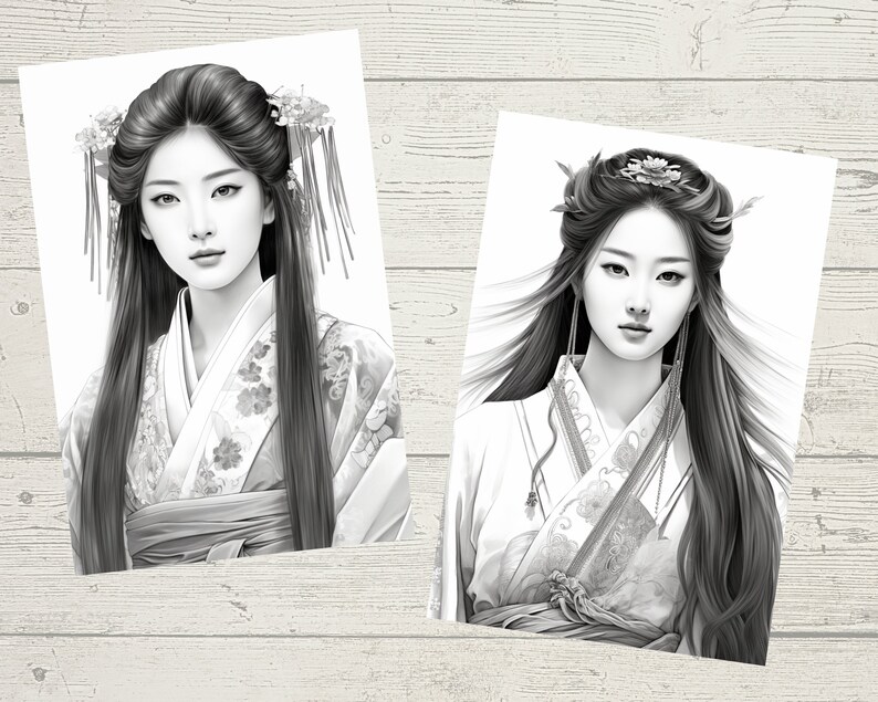 Japanese Princess Coloring Pages for Adults, Japan Queen Coloring Book