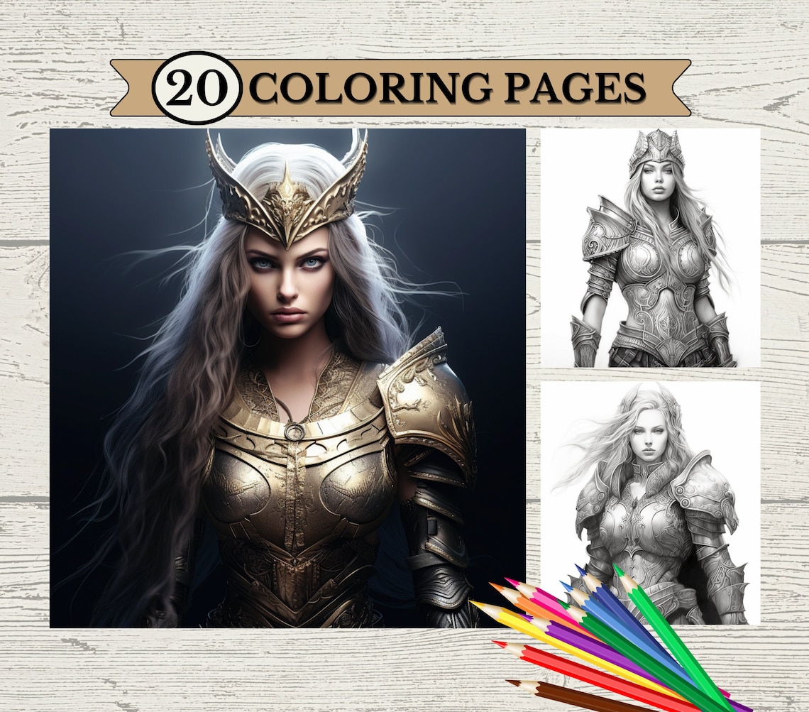 20 Warrior Woman Coloring Book Pages for Adults and Kids - Etsy