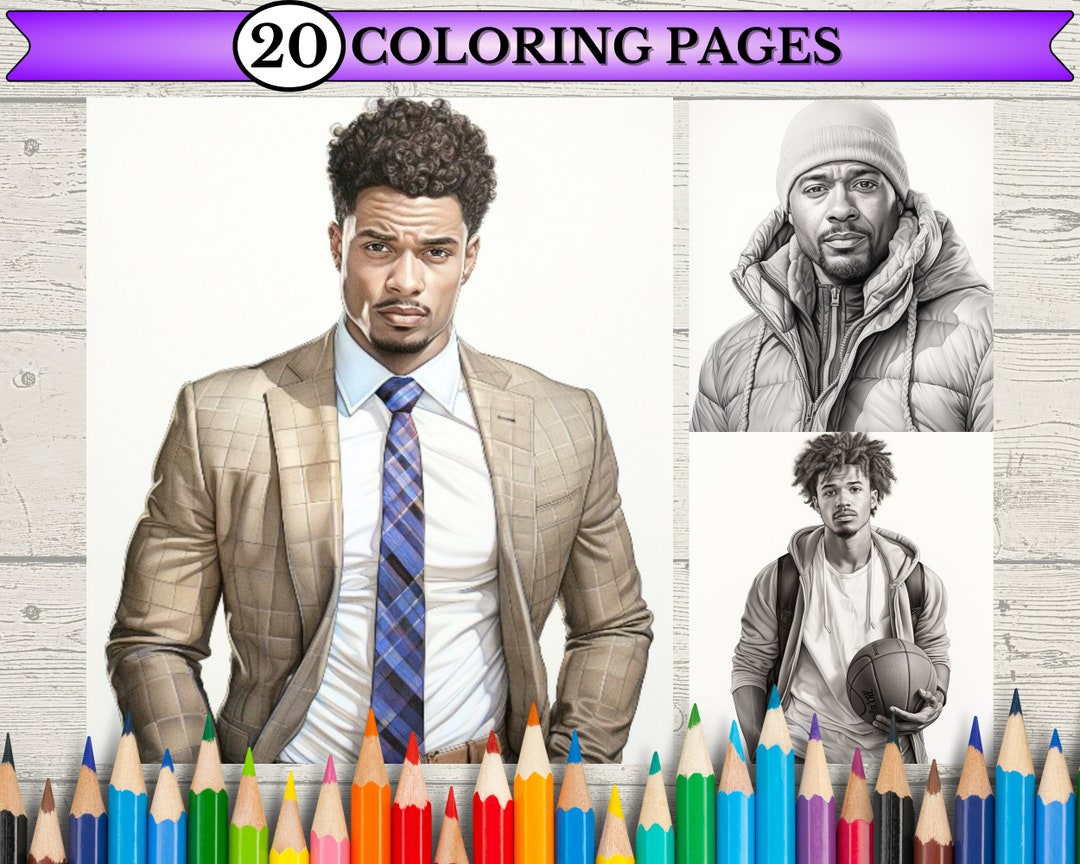 Handsome Black Men Coloring Pages for Adult Coloring Book Printable PDF ...