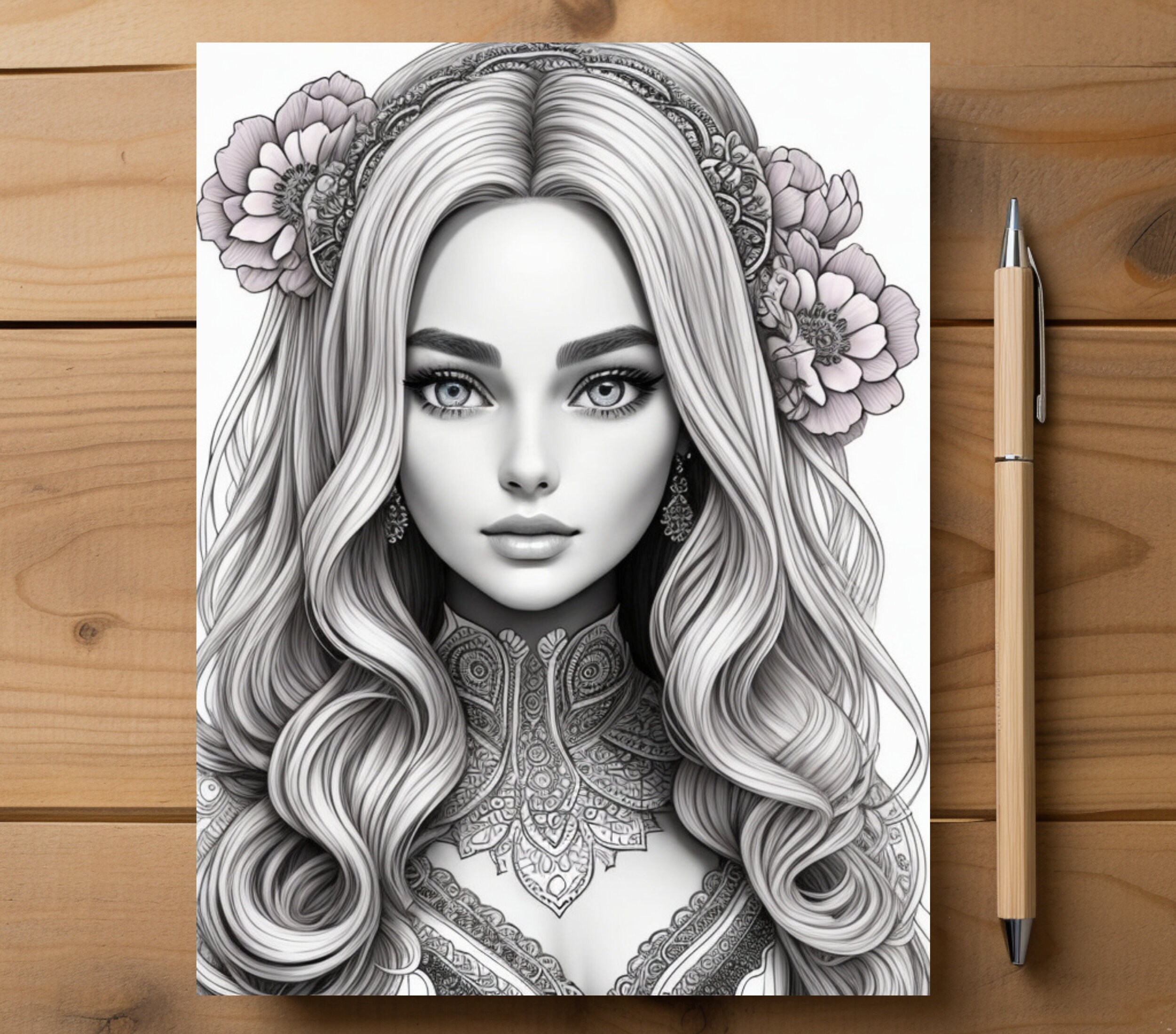 Coloring Page for Adults Anime Woman Portrait Printable - Etsy