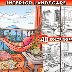 Interior Rooms Coloring Pages for kids or adults, Home Interior Coloring Book, Instant Download PDF