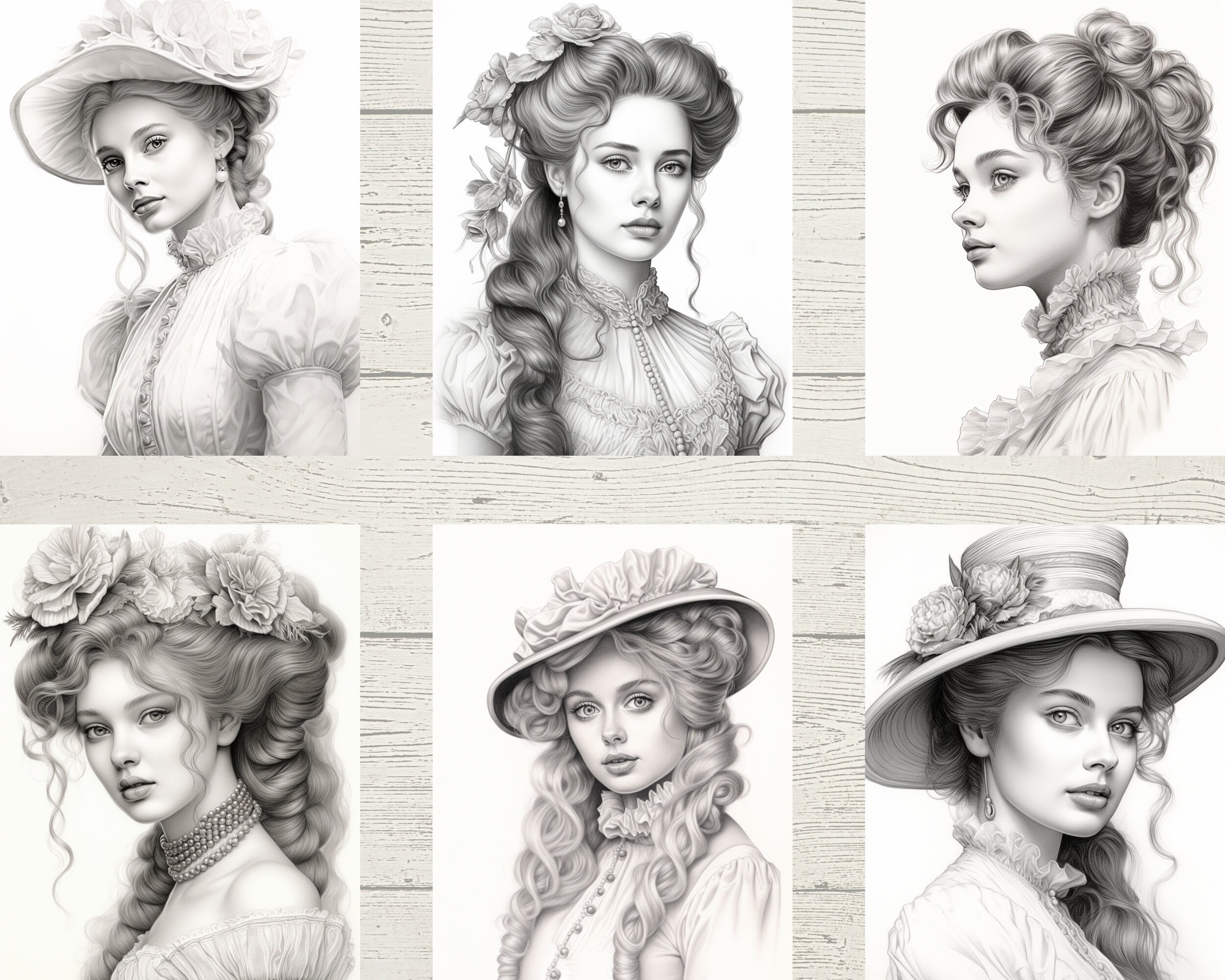 Victorian Women Coloring Book Adults Vintage Ladies Grayscale Coloring ...