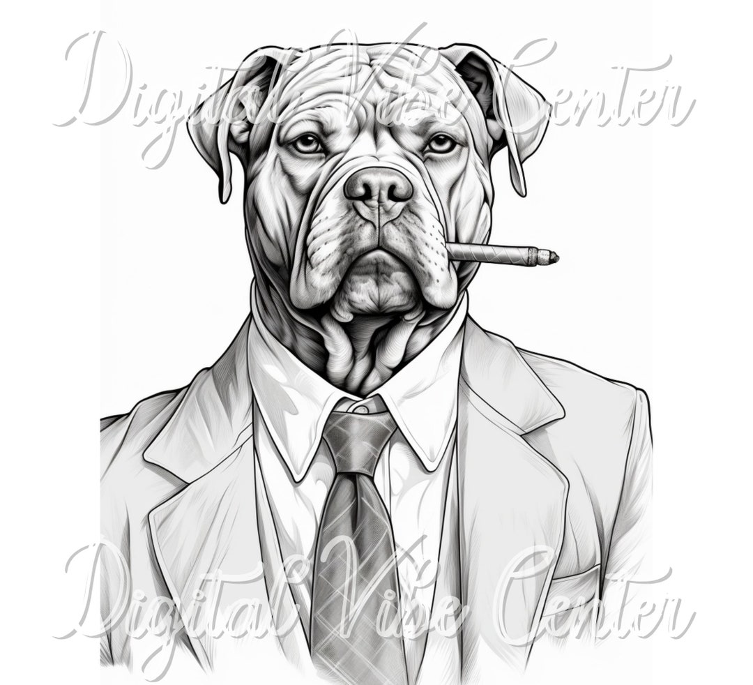 Boss Dog Coloring Page Printable Adult Coloring Book Stress Etsy
