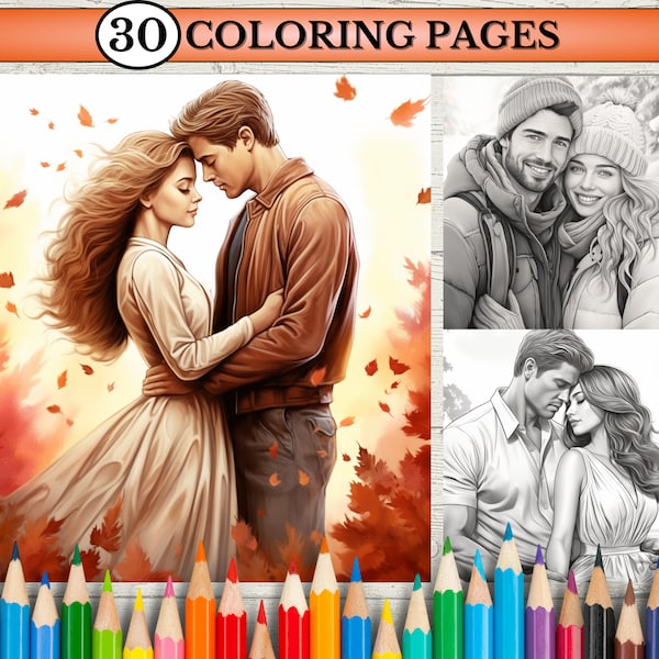 Lovers Couple Coloring Pages for Adults Printable Love Art Romantic Coloring Book Valentine Day Gift idea PDF Valentines day coloring