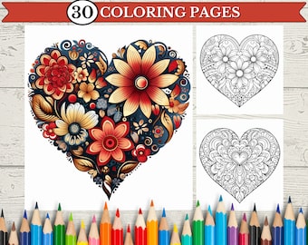 Coloring Pages Heart for Adults & Kids Mothers day Coloring Sheets Printable Mandala Adult Coloring  digital coloring book, printable Pdf
